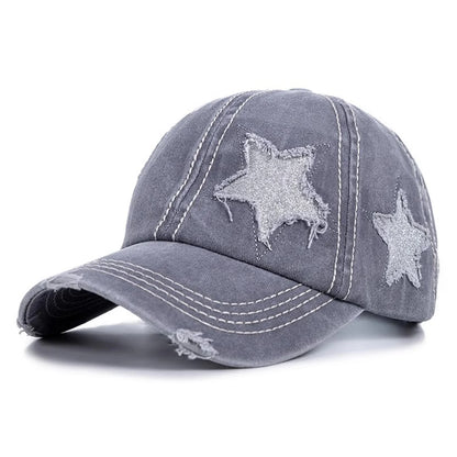 Retro Y2k Star Washed Denim Hole Star Baseball Cap