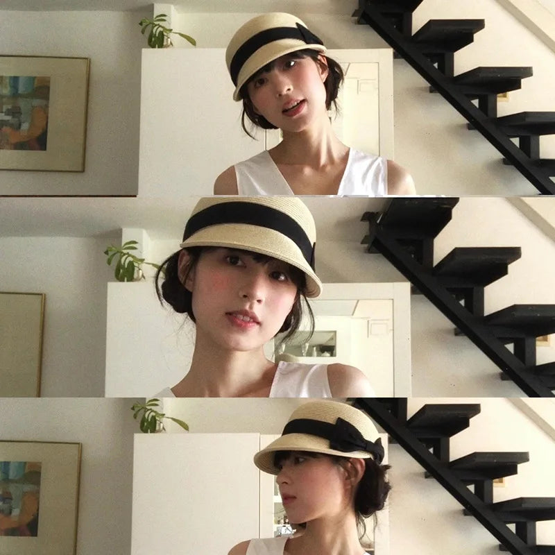 Bow Shaped Dome Grass Woven Duckbill Hat