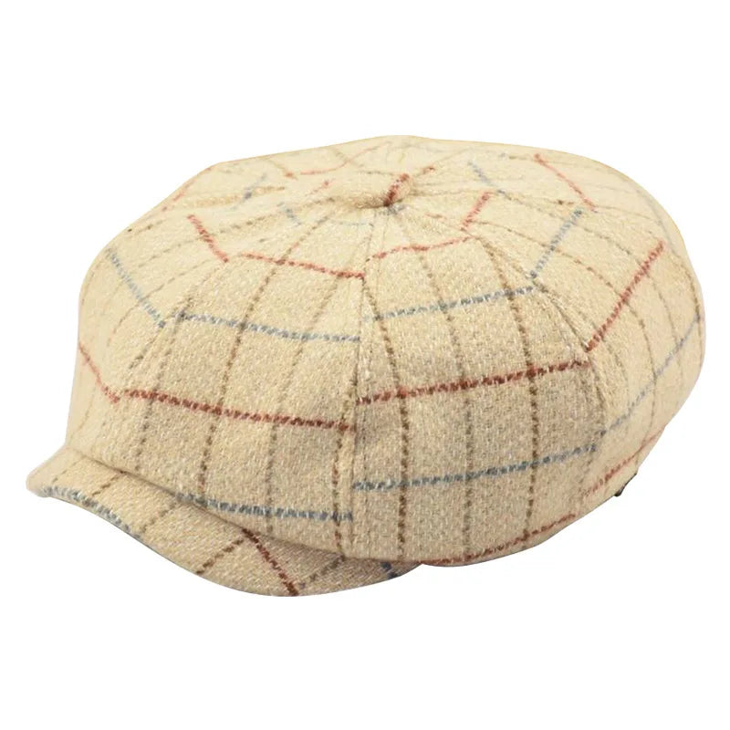 2025 New Plaid Wool Berets Autumn Winter Flat Cap Man