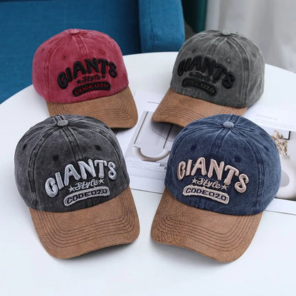 Unisex Washed Cotton Baseball Cap Giants Letter Embroidery Hat For Women And Men