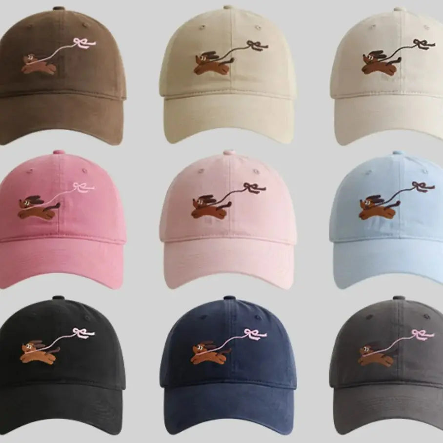 Baseball Cap with Original Cartoon Puppy Design Embroidery Widened & Deepened to Minimize Face Appearancenew Baseball Cap