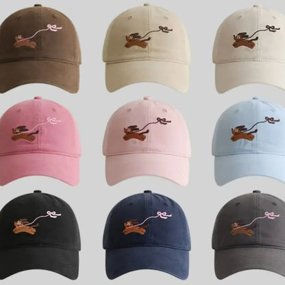 Baseball Cap with Original Cartoon Puppy Design Embroidery Widened & Deepened to Minimize Face Appearancenew Baseball Cap