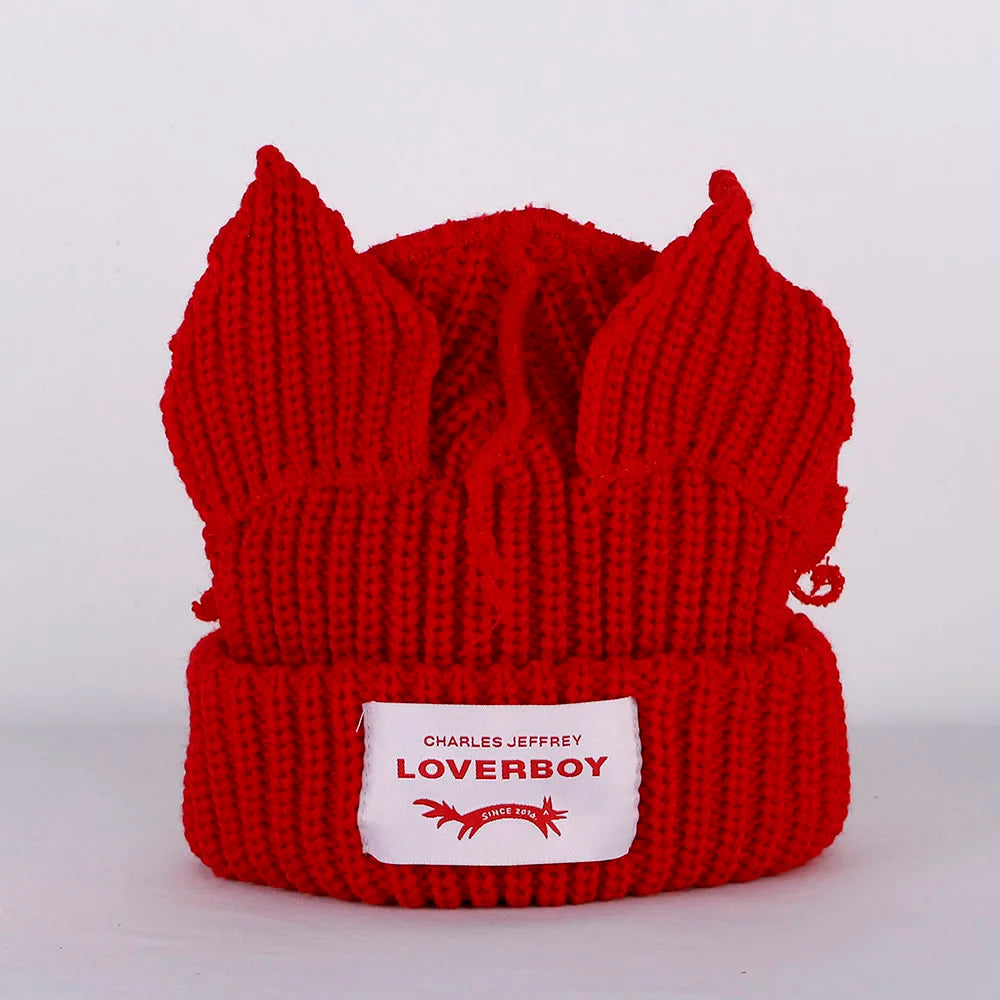 Lover Boy Cat Ear Knit Hat Solid Warm Pig Ear Woolen Hat