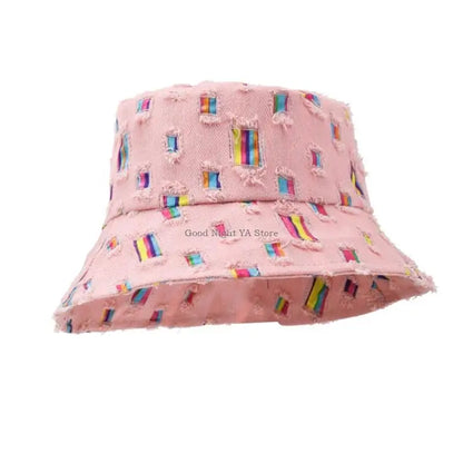 Ripped Casual Bucket Hat Foldable Design Adult Summer Fisherman Hat
