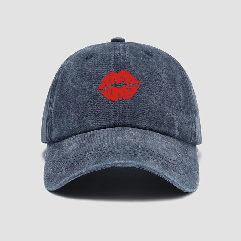 Red Lips Kiss Printed Baseball Hat Sunscreen, Sunshade, Party Travel Hat Simple Design