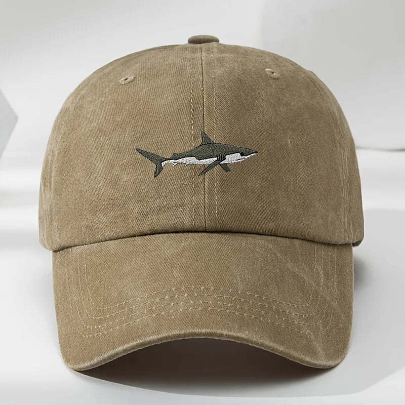 Trendy Retro Washed Vintage Shark Print Soft Top Sunshade Baseball Cap