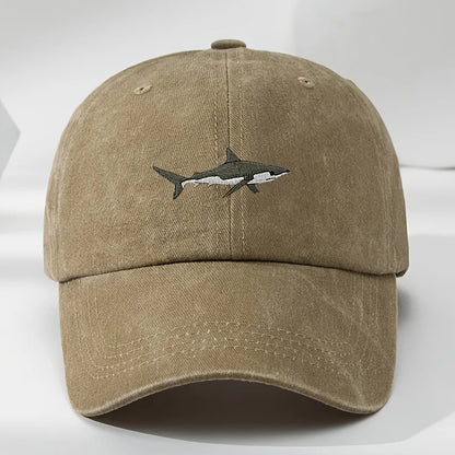 Trendy Retro Washed Vintage Shark Print Soft Top Sunshade Baseball Cap