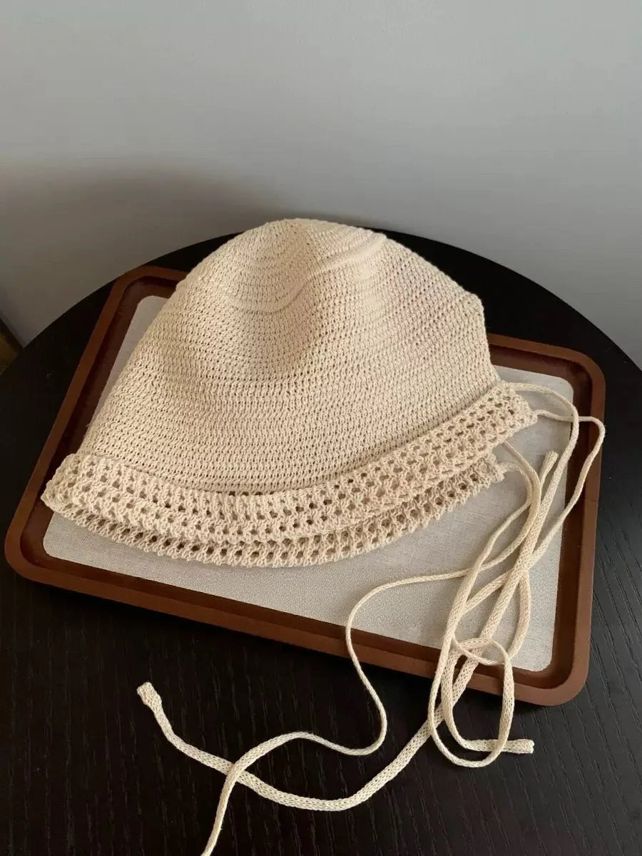 Women French Hollow Knit Bucket Hat