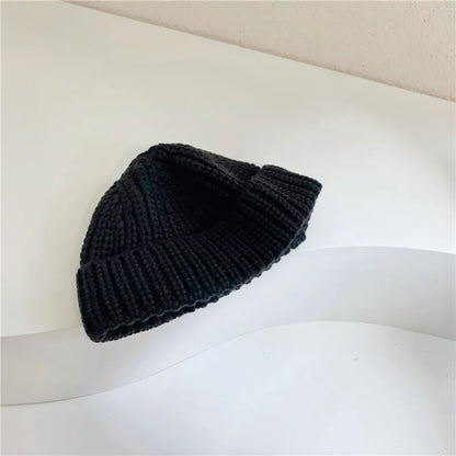 Children Hat Autumn Winter Solid Color Baby Big Brimmed Knitted Keep Warm Hat