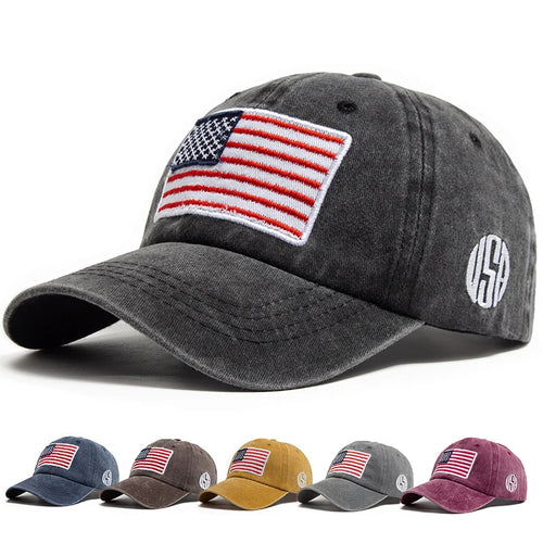 USA Flag Men's Baseball Cap Retro Embroidery Washed Cotton Dad Hats