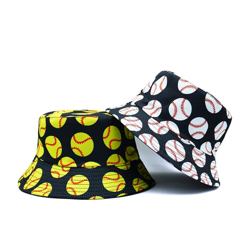 Baseball Printing Pattern Bucket Hat Balls Fisherman Hats Double Sides Panama Cap Caps For Men And Woman