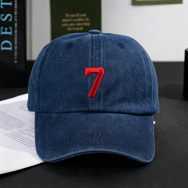 Number 7 Embroidery Washed Cotton Baseball Cap