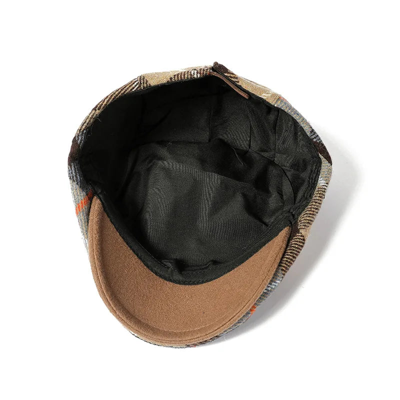 Autumn Polyester Plaid Print Warm Newsboy Caps Flat Cap
