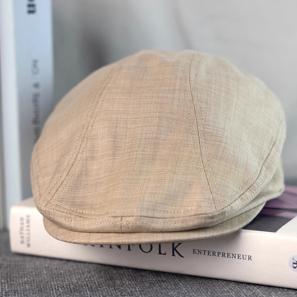 New Solid Spring And Summer Casual Men Flat Summer Linen Beret Hat