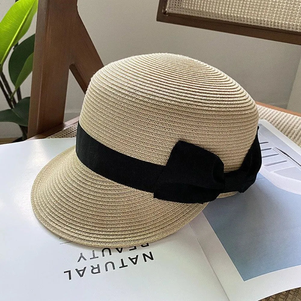 Elegant Wide Brim Bow Straw Hat Woven Bowknot Sunscreen Hat