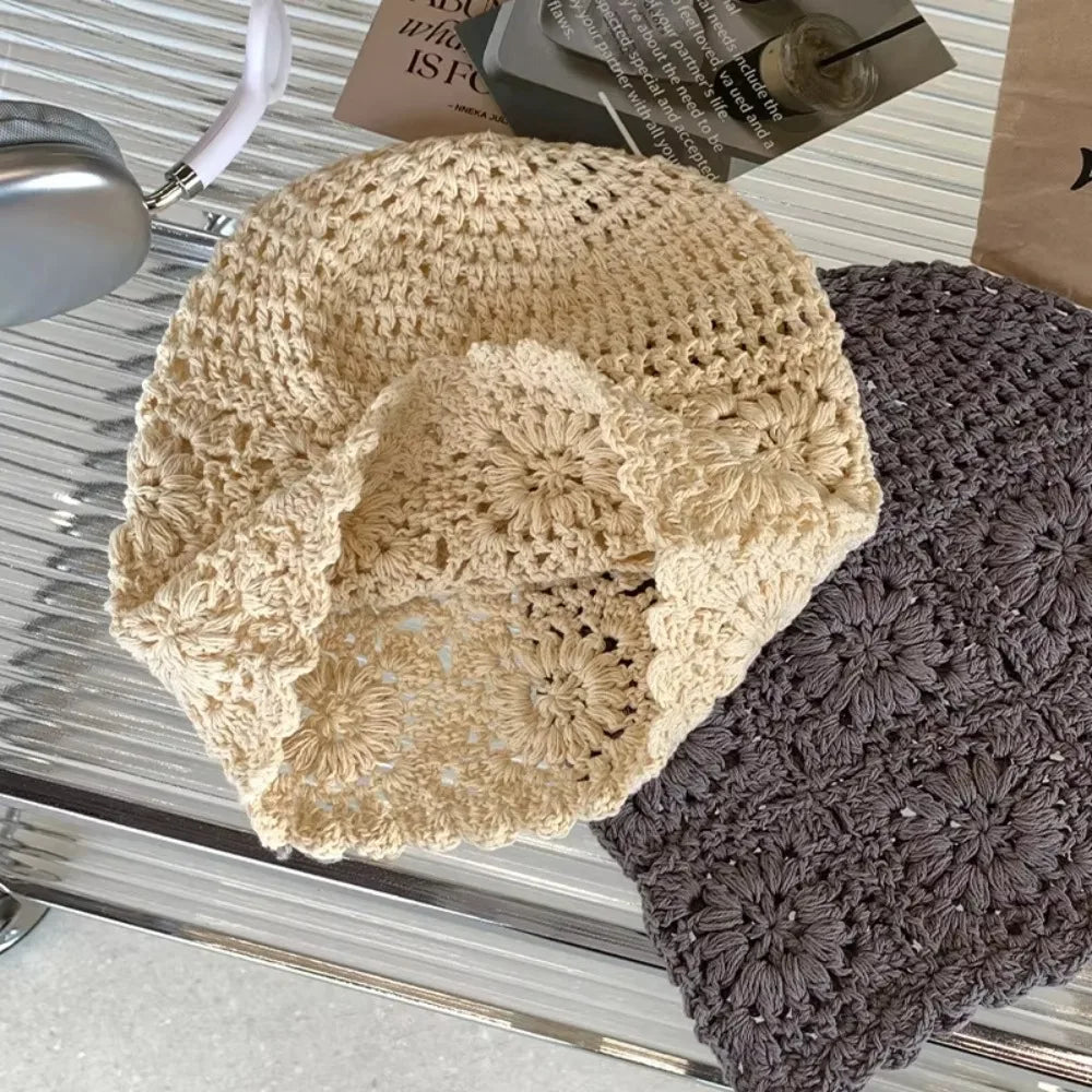 New Vintage Artistic Beret Cap Hand-Made Breathable Knitted Hat