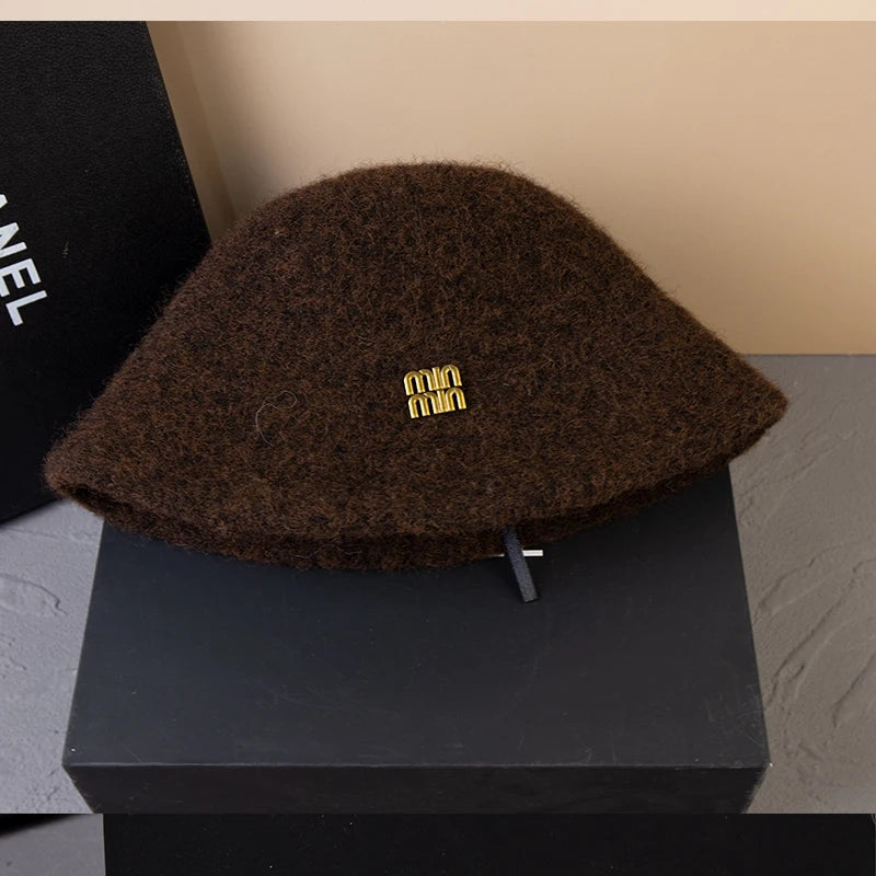 Designer Wool Warm Bucket Hat Women Fashion Fisherman Winter Hats