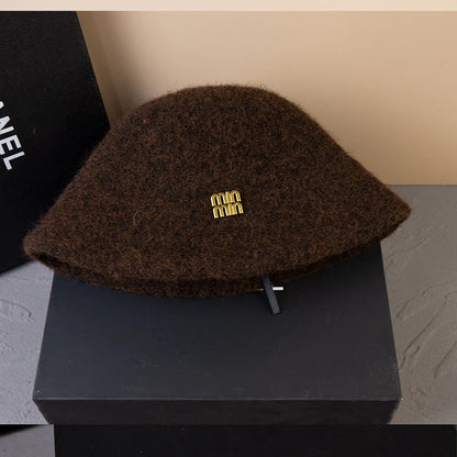 Designer Wool Warm Bucket Hat Women Fashion Fisherman Winter Hats