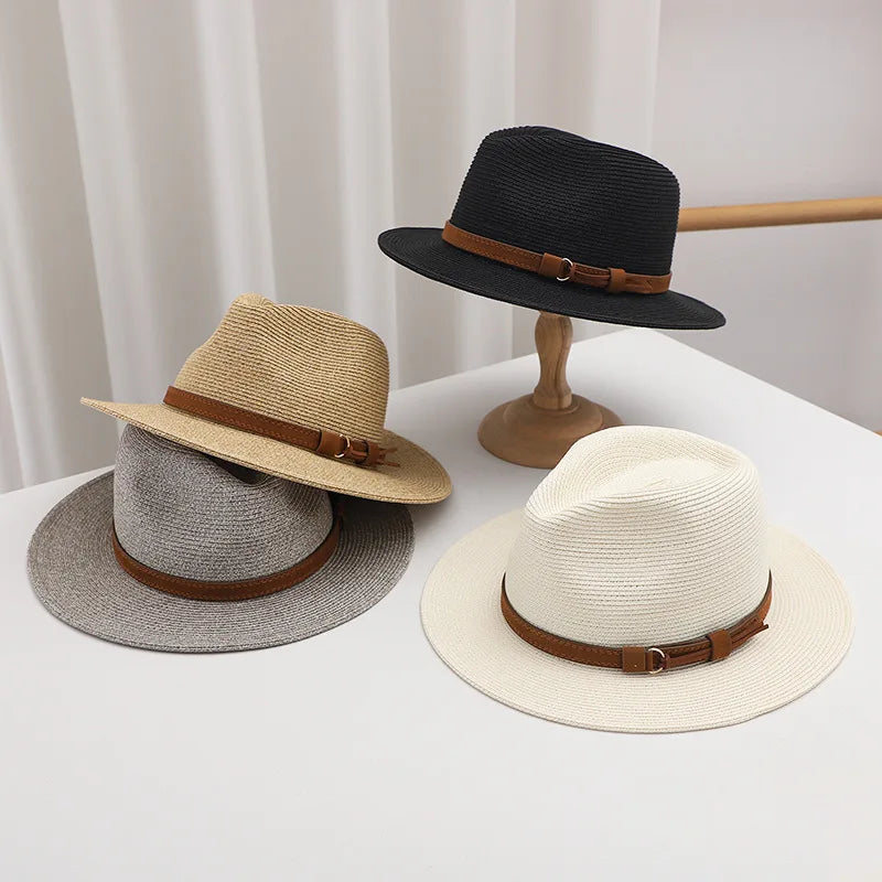Summer Woven Straw Hat Wide Brim Sun Protection Breathable