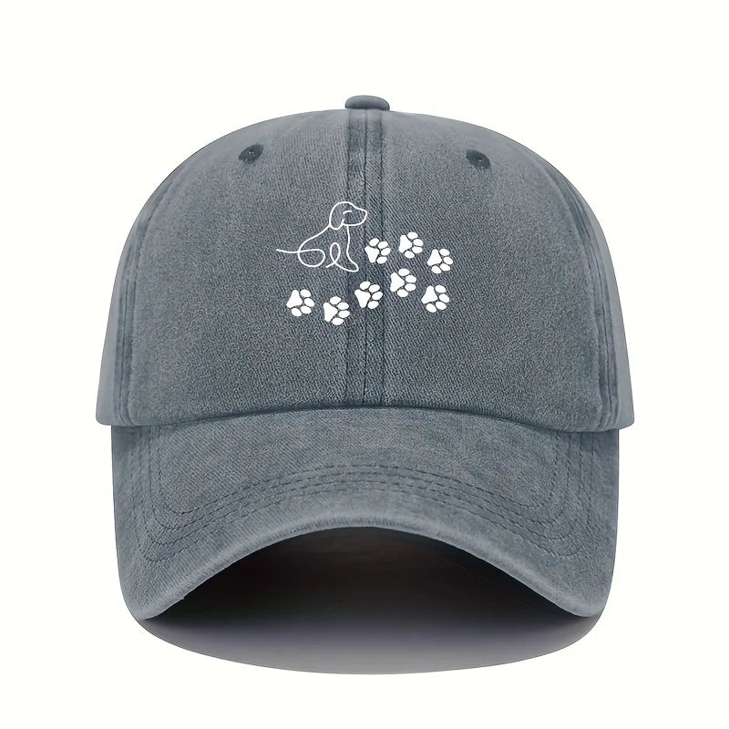 Baseball Cap Suitable for Both Men and Women, Cute Dog with Paw Print Pattern