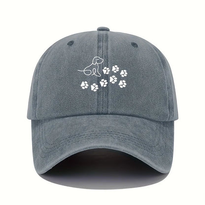 Baseball Cap Suitable for Both Men and Women, Cute Dog with Paw Print Pattern