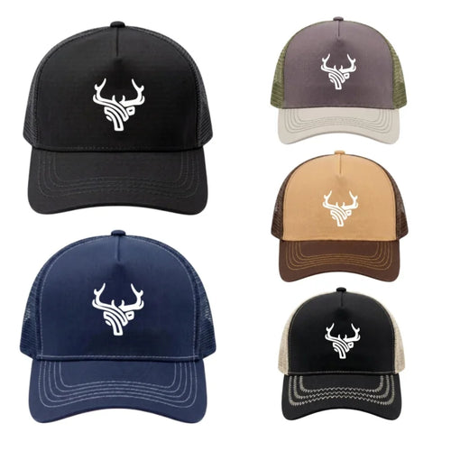 Deer Head Antlers Printed 5 Panel Trucker Mesh Hat