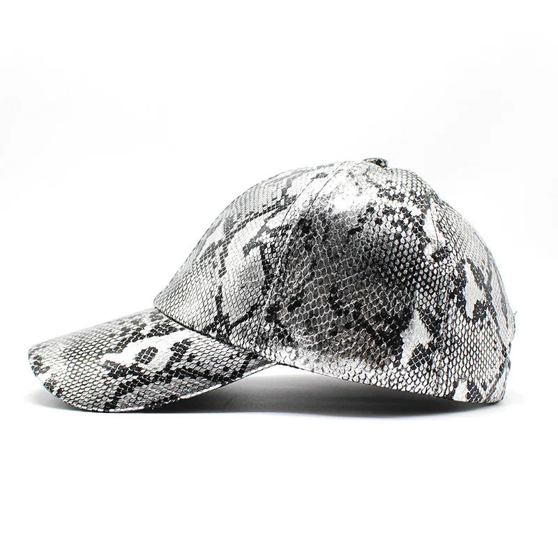 Snake Print PU Leather Baseball Cap, Adjustable Hip-Hop