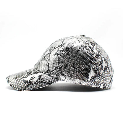 Snake Print PU Leather Baseball Cap, Adjustable Hip-Hop