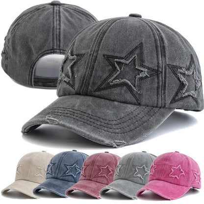 New Women's Five Pointed Star Design Washed Cotton Baseball Cap
