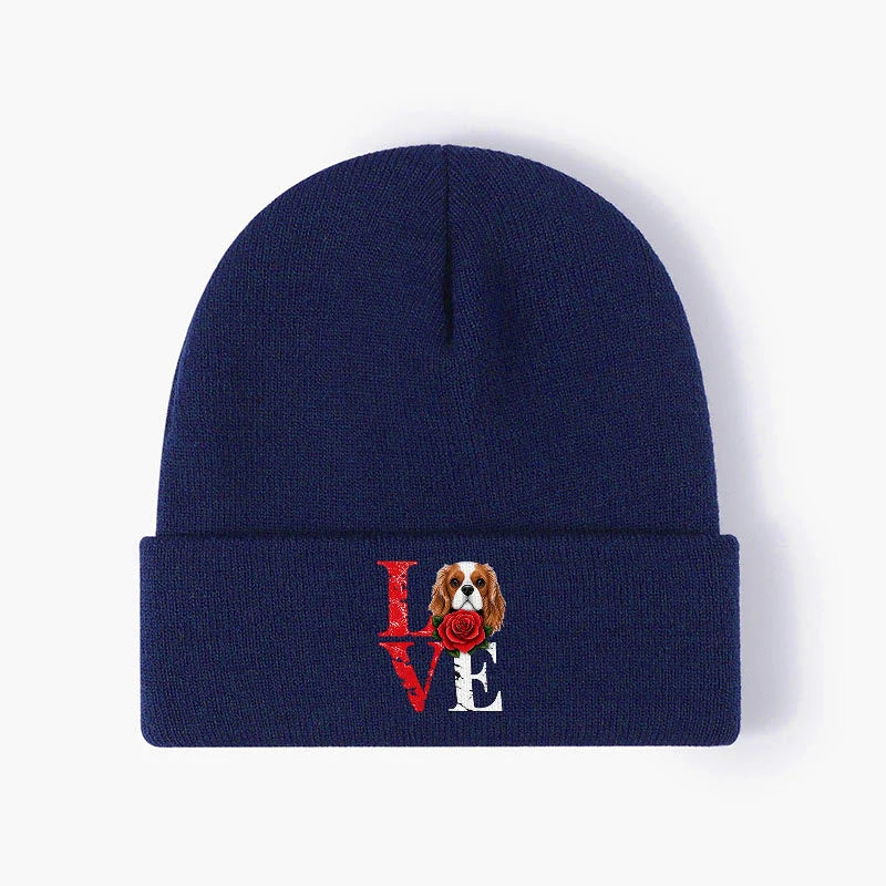 Cavalier King Charles Spaniel Rose Love Beanie Knit Winter Hat