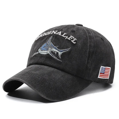 Embroidery Washed Cotton Shark Men Vintage Baseball Cap