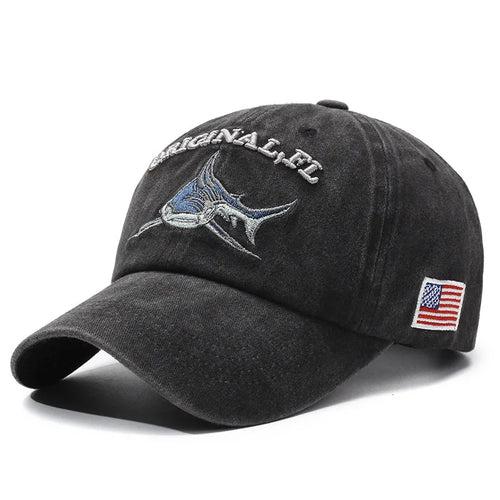 Embroidery Washed Cotton Shark Men Vintage Baseball Cap