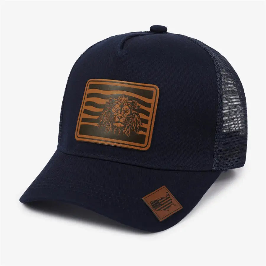New Leather Label Lion Mesh Cap Men's Trucker Hat
