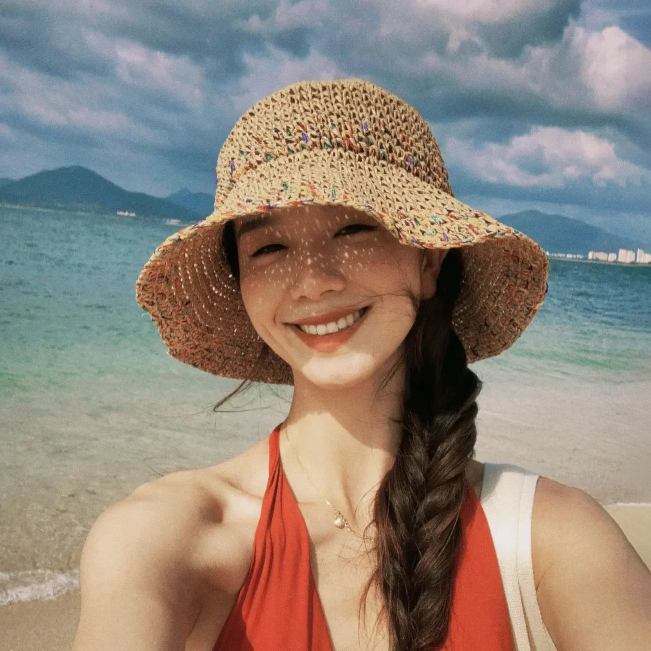 Women Straw Hat Showing Face Small Bucket Hat