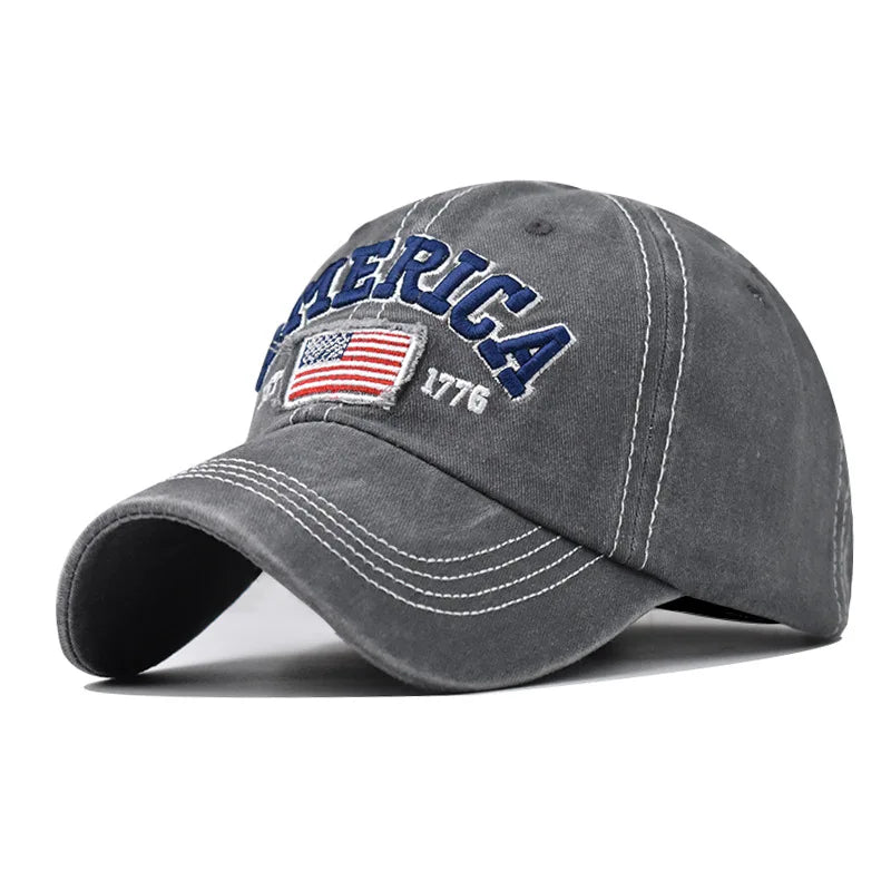 Washed American Flag Baseball Cap Retro Adjustable Sun Dad Gift Hats