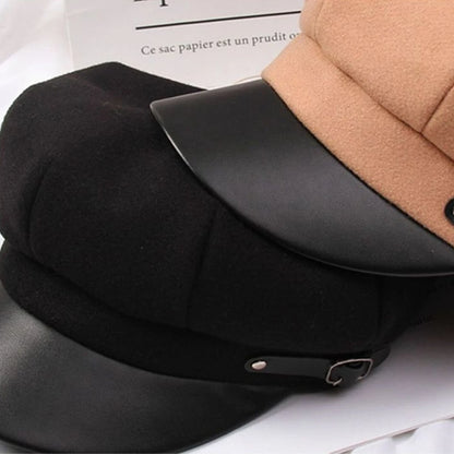 Winter Beret Newsboy Hat For Women Vintage Soft Woolen Octagonal Cap