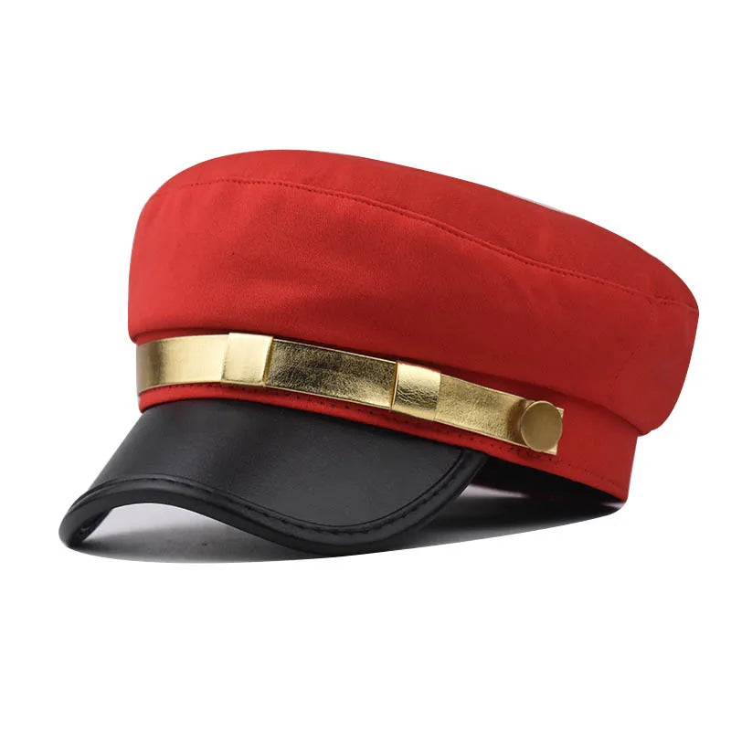 Leather Gold Edged Flat Top Hat For Men And Women, Beret Hat