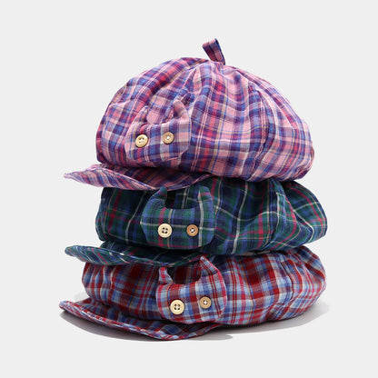 Japanese Designer Plaid Cat Octagonal Hat Women
