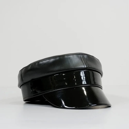 PU Leather Newsboy Caps Flat Top Navy Cap