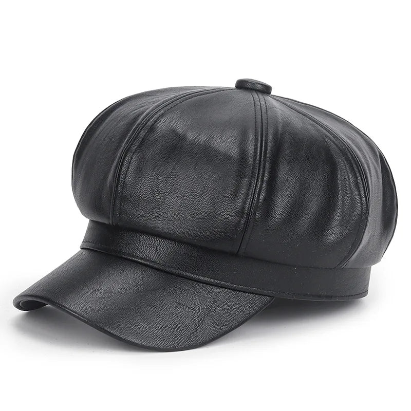 New Women PU Leather Berets Cap Hat