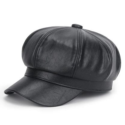 New Women PU Leather Berets Cap Hat