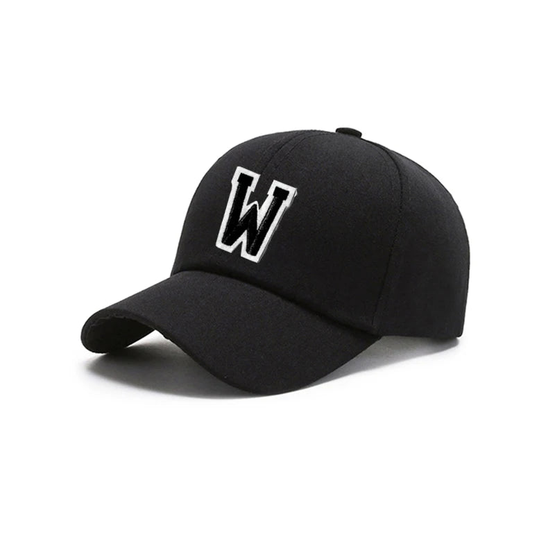 Black Unisex 26 A-Z Letter Baseball Cap, Adjustable Casual Breathable Sunscreen Cap