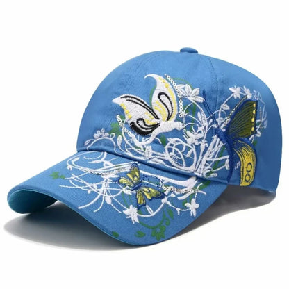 Sparkling Butterfly Embroidered Baseball Caps