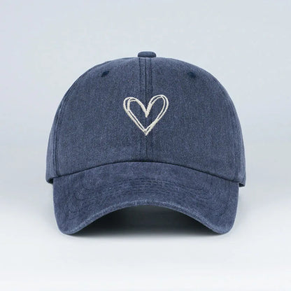 Y2K Style Heart Embroidered Baseball Cap Vintage Washed Distressed Dad Cap Breathable Adjustable Sun Hat