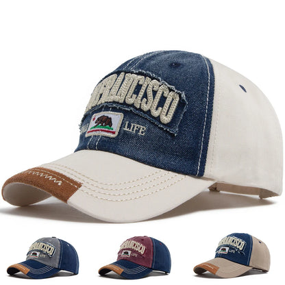 California Bear Baseball Cap Men Women Washed Denim Retro
