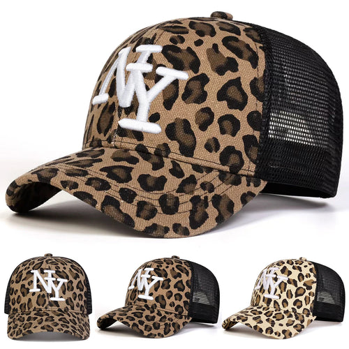 Unisex NY Letter Embroidery Leopard Print Baseball Net Caps Spring Summer