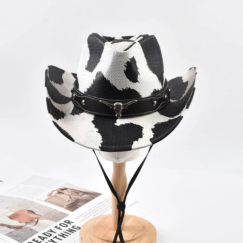 Cow Print Straw Western Cowboy Hat