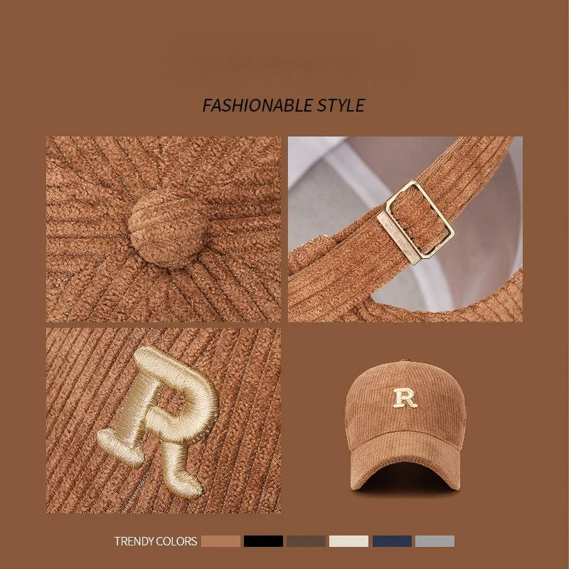 Autumn and Winter New Korean Version Simple Three Dimensional Letter R Solid Color Striped Baseball Cap