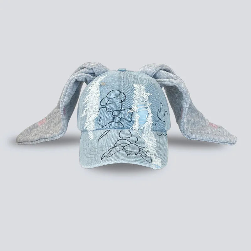 Niche Y2k Rabbit Ears Denim Ripped Baseball Cap Men and Women