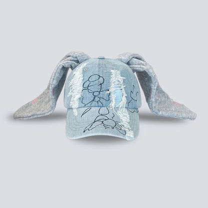 Niche Y2k Rabbit Ears Denim Ripped Baseball Cap Men and Women